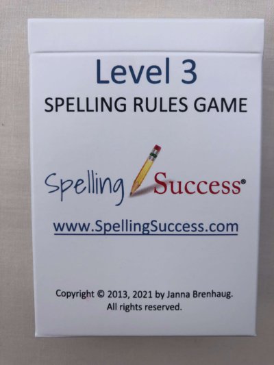 Level 3 Spelling Rules Game in a white tuck box