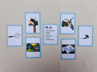Level 1 Object Game word cards that start with letter M
