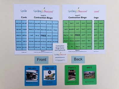 Level 3 Contraction Bingo game and educational cards