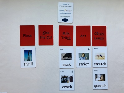 Level 3 Spelling Rules Game red cards laid out showing how to play the game