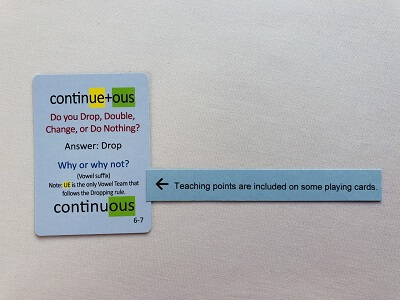 Level 5 Hopping Along game blue card with arrow showing where the teaching points are