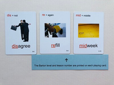 Level 5-8 Prefix Game cards showing where the barton level and lesson is on each card