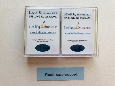 Level 6, Lessons 3 &4 Spelling Rules Game in a plastic case with educational cards inside