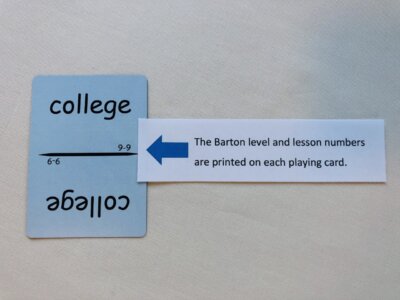 Level 9 blue card with words facing out and level and lesson of word