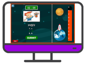 computer screen with purple bar for level 4 lesson 4 game