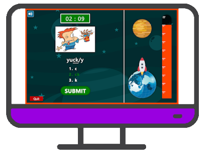 computer screen with purple bar for level 4 lesson 4 game