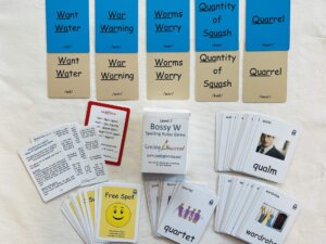 Level 7 Bossy W Game for Dyslexic Students with Spelling Success logo on the front of the tuck box.